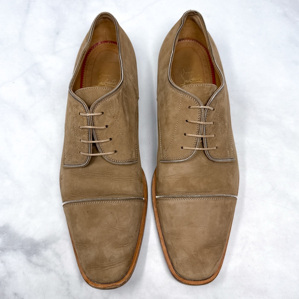 Christian Louboutin Greggo Zip Flat Calf Nubuck Zipper Trim Lace Up Dress Shoes - Picture 2 of 14